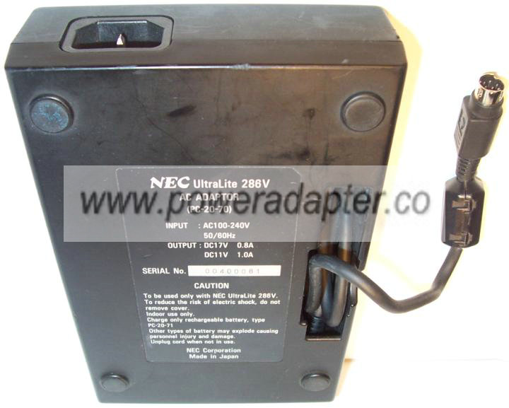 NEC PC-20-70 ULTRALITE 286V AC DC ADAOTER 17V 11V POWER SUPPLY