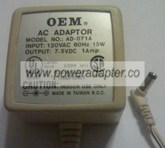 OEM AD-071A AC ADAPTER 7.5VDC 1A -( )- 2x5.5mm POWER SUPPLY
