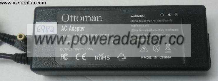 OTTOMAN ST-C-075-19000395CT AC ADAPTER 19VDC 3.95A Used 3 x 5.4