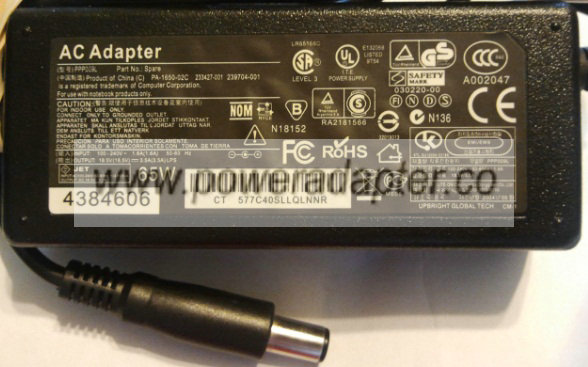 LITEON PPP009L AC ADAPTER 18.5V DC 3.5A 65W LAPTOP HP COMPAQ