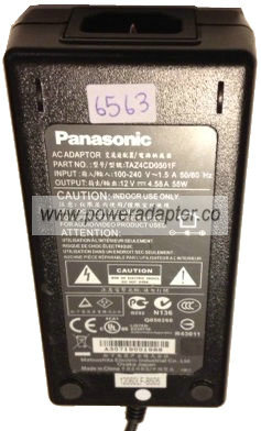 PANASONIC TAZ4CD0501F AC ADAPTER 12VDC 4.58A -( )- 3x6.5mm 100-2