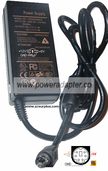PD POWER SUPPLY GX34W-5-12 6Pin AC ADAPTER 12V 2A 5VDC 2A Dual V - Click Image to Close
