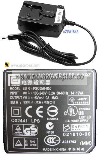 PHIHONG PSC05R-050 AC DC ADAPTER 5V 1A POWER SUPPLY