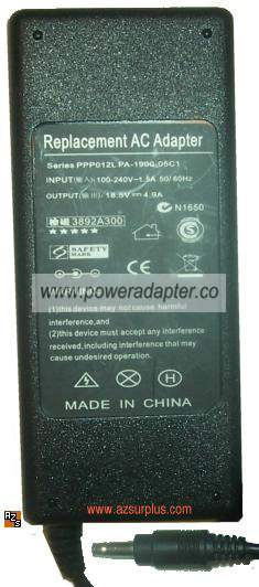 REPLACEMENT PPP012L PA-1900-05C1 AC ADAPTER 18.5V 4.9A POWER SUP