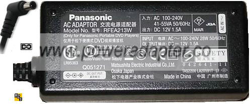 Panasonic RFEA213W AC ADAPTER 12VDC 1.5A POWER SUPPLY