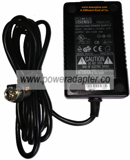 Power Solve PSE24-312 AC Adapter 12VDC 2A Used 3Pins 10mm Mini D