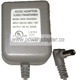 RH35-1600250AU AC ADAPTER 16V AC 250mA Used 2.4 x 5.5 x 11 mm St
