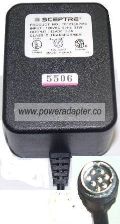 SCEPTRE PD1215APM8 AC DC ADAPTER 12V 1.5A 8 PIN DIN Netopia R-72