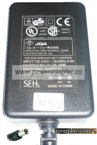 SEH SAL115A-0525U-6 AC ADAPTER 5VDC 2A I.T.E SWITCHING POWER SUP