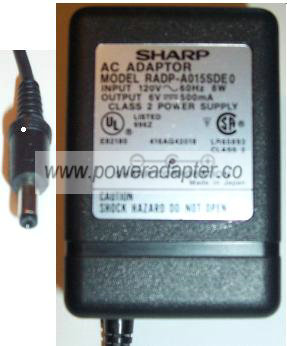 SHARP RADP-A015SDE0 AC ADAPTER 6V 500mA CLASS 2 POWER SUPPLY