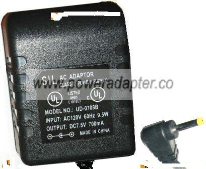 SIL UD-0708B AC DC ADAPTER 7.5V 700mA CLASS 2 POWER SUPPLY