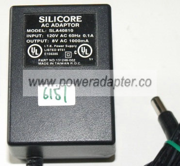 SILICORE SLA40810 AC ADAPTER 8Vac 1000mA NEW 2x5.5mm ~(~) 120va