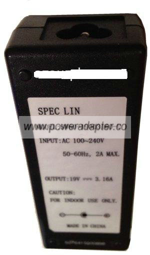 SPEC LIN SW60-19003160-U AC ADAPTER 19VDC 3.16A NEW 2.5x5.4x11
