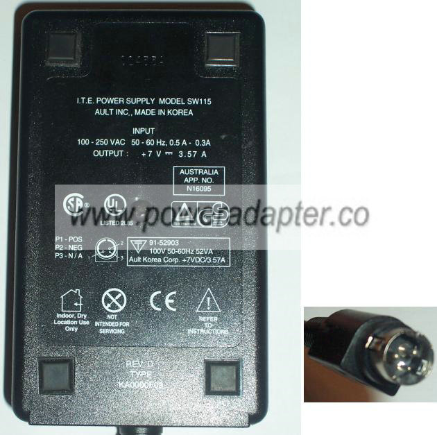 AULT SW115 CAMERA AC ADAPTER 7VDC 3.57A ITE POWER SUPPLY