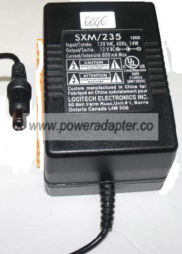 SXM/235 AC ADAPTER 12VDC Used 2.5 x 5.5 x 9.8 mm Straight Round