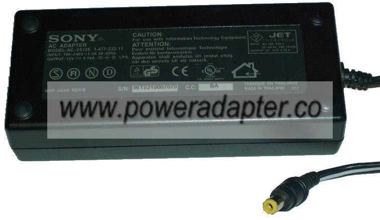 Sony AC-V012E AC Adapter 12V 4.16A 50W Genuine Original Power Su