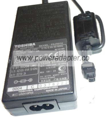 TOSHIBA PA2501U AC ADAPTER 15V 2A 30W LAPTOP POWER SUPPLY