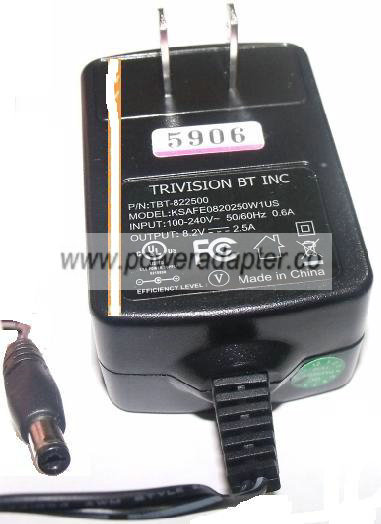 TRIVISION BT KSAFE0820250W1US AC ADAPTER 8.2V 2.5A PLUG IN POWER