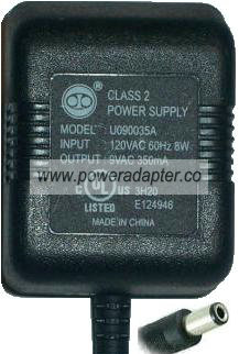 OIO U090035A AC ADAPTER 9VAC 350mA POWER SUPPLY