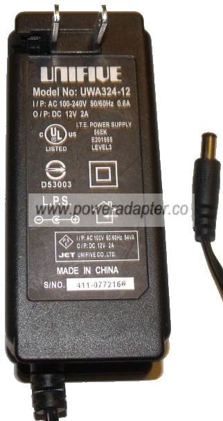 UNIFIVE UWA324-12 AC ADAPTER 12VDC 2A NEW -( ) 2x5.5mm Power Su