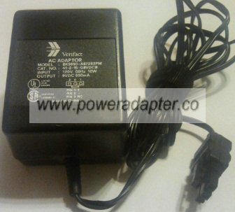 VERIFACT BK9850-A87283PM AC ADAPTER 9VDC 650MA POWER SUPPLY - Click Image to Close
