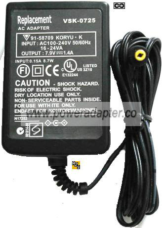 Replacement VSK-0725 AC ADAPTER 7.9VDC 1.4A POWER SUPPLY for Pan