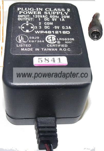 WP481218D AC ADAPTER 9V 1A 3 PIN DIN PLUG IN CLASS 2 POWER SUPPL