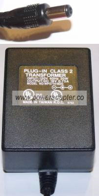 PLUG-IN WP571418DG AC ADAPTER 18VDC 0.75A POWER SUPPLY