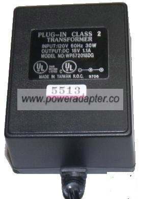 WP57201BDG AC ADAPTER 18V 1.1A PLUG IN CLASS 2 TRANSFORMER POWER
