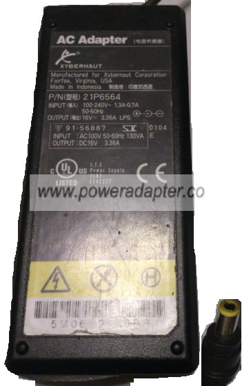 XYBERNAUT 21P6564 AC ADAPTER 16VDC 3.36A Used 2.7 x 5.5 x 11mm