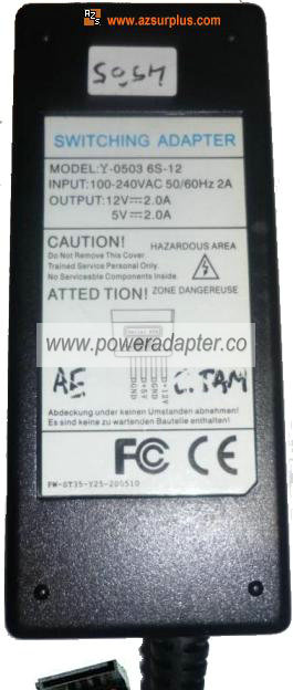 Y-0503_6S-12 AC Adapter 12V DC 5V 2A SATA Power Supply for Hard
