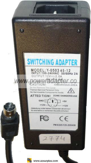 Switching Adapter Y-0503 6S-12 AC Adptor 12VDC 5V DC 2A Power Su