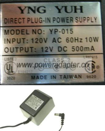 YNG YUHA YP-015 AC ADAPTER 12V DC 500mA NEW 2.1 x 5.4 x 10.7mm