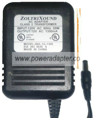 ZOLTRIXOUND 48A-12-1300 AC ADAPTER 12VAC 1300MA POWER SUPPLY