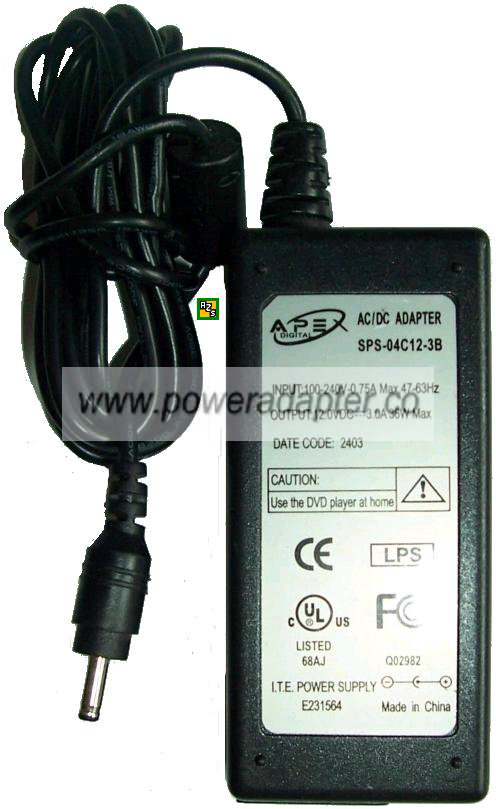 APEX SPS-04c12-3B AC ADAPTER 12VDC 3A Power Supply for Portable