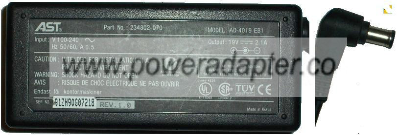 AST AD-4019 EB1 AC ADAPTER 19V 2.1A LAPTOP POWER SUPPLY - Click Image to Close