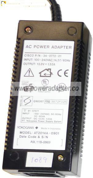 CISCO YOKOGAWA AT2014A-0901 AC ADAPTER 13.8VDC 1.53A 6Pins Power