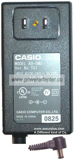 CASIO AD-5MU AC ADAPTER 9Vdc 850mA 1.4x5.5mm 90 (-) Used 100-12