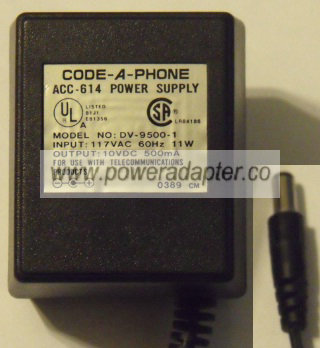 CODE-A-PHONE DV-9500-1 AC ADAPTER 10V 500MA POWER SUPPLY