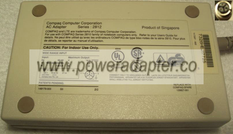 COMPaq 2812 series AC Adapter 18.5v 2.5a 35w Presario Laptop Pow