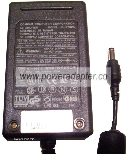 COMPAQ LE-9702A AC ADAPTER 19VDC 3.16A 60W POWER SUPPLY