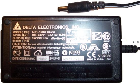DELTA ADP-15HB AC ADAPTER 15VDC 1A -( )- 2x5.5mm Used POWER SUPP