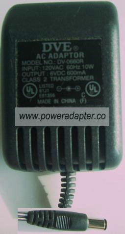 DVE DV-0660R AC ADAPTER 6VDC 600mA 10W CLASS 2 TRANSFORMER