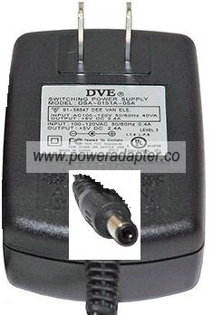DVE DSA-0151A-05A AC ADAPTER 5VDC 2.4A -( )- 2.1x5.5mm Used POWE