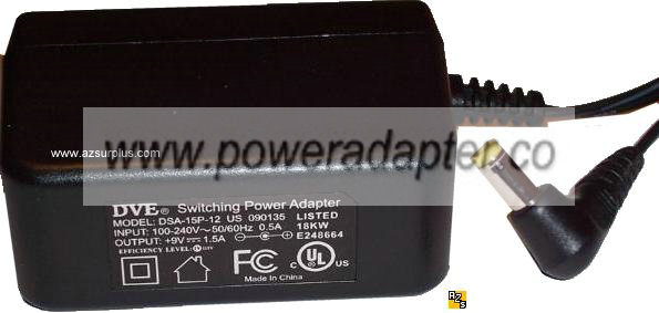 DVE DSA-15P-12 US 090135 AC ADAPTER 9VDC 1.5A POWER SUPPLY