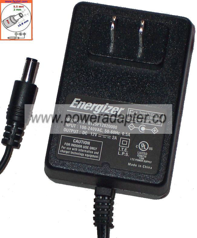 ENERGIZER BT25P12020000 AC ADAPTER 12Vdc 2A Used -( ) 2x5.5mm 10