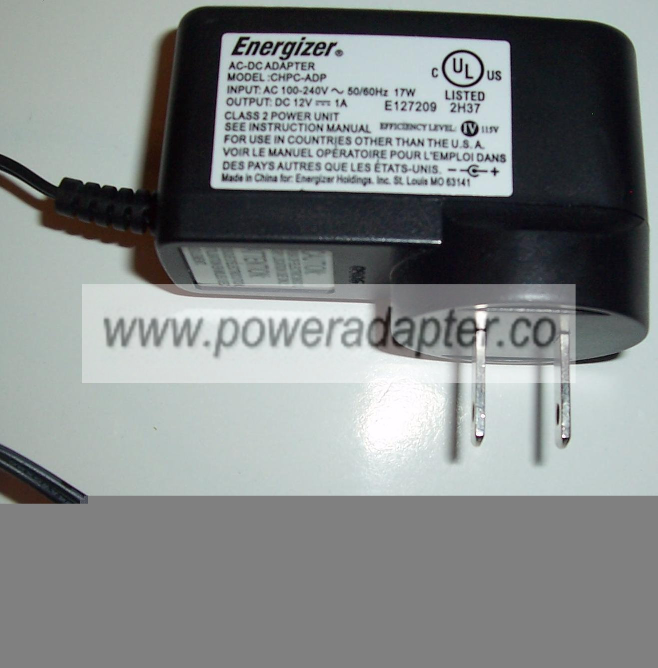 ENERGIZER CHPC-ADP AC DC ADAPTER 12V 1A CLASS 2 POWER SUPPLY