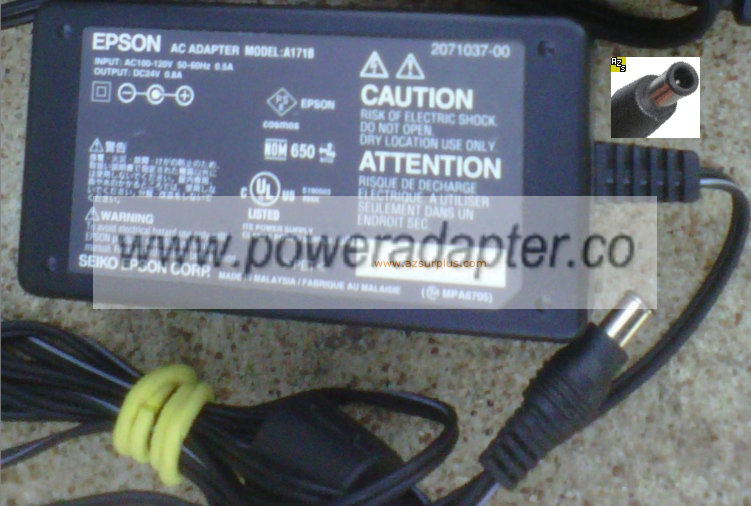 EPSON A171B AC ADAPTER 24V DC 0.8A POWER SUPPLY 2071037-00