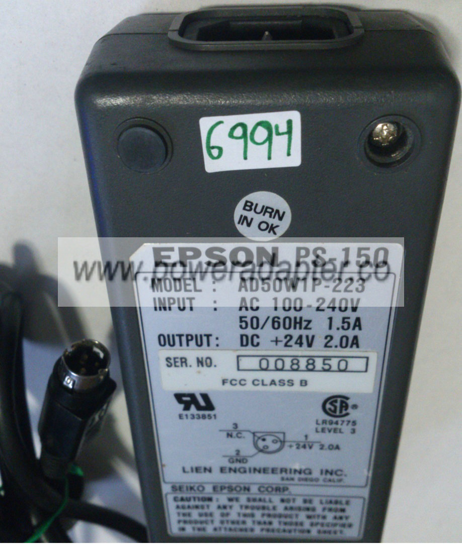EPSON AD50W1P-223 AC ADAPTER 24VDC 2A NEW 3Pin Din Connector