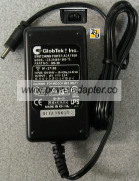 GLOBTEK GT-21089-1506-T3 AC ADAPTER 6VDC 2.5A Used -( ) 1.3x3.5m